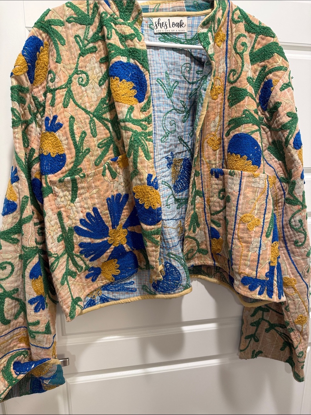 Boho Artisan Suzani Hand Embroidered Vintage Sari Quilted Jacket